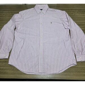 Polo Ralph Lauren Men XL Custom Fit Shirt Purple Multi-Color Stripe Pony Logo